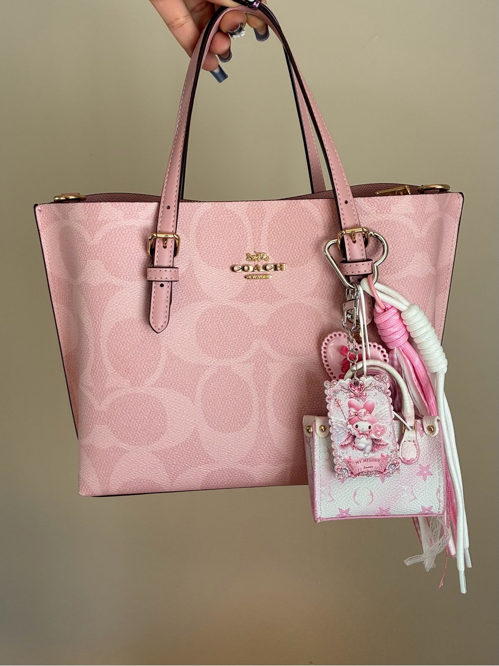 Baby Pink Mini Handbag Pattern Tassel Keychain Bag Charm